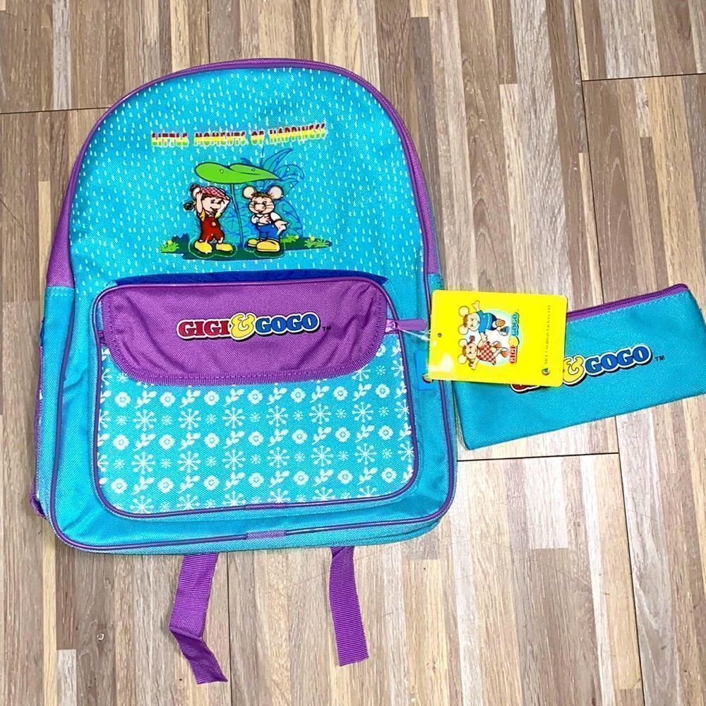 Vintage 90s kids school backpack color block purple teal green little mouse bag - Picture 9 of 10